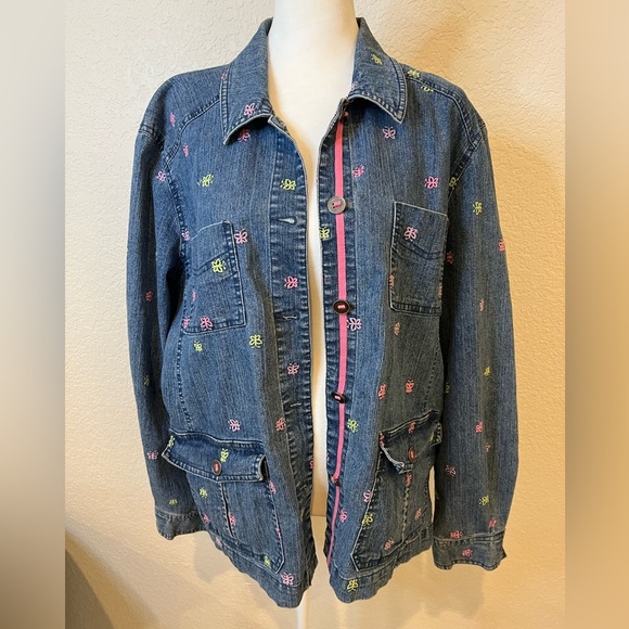 Alfred Dunner Vintage Denim Jacket Embroidered Boxy Fit Lightweight Size 8 - Picture 1 of 9